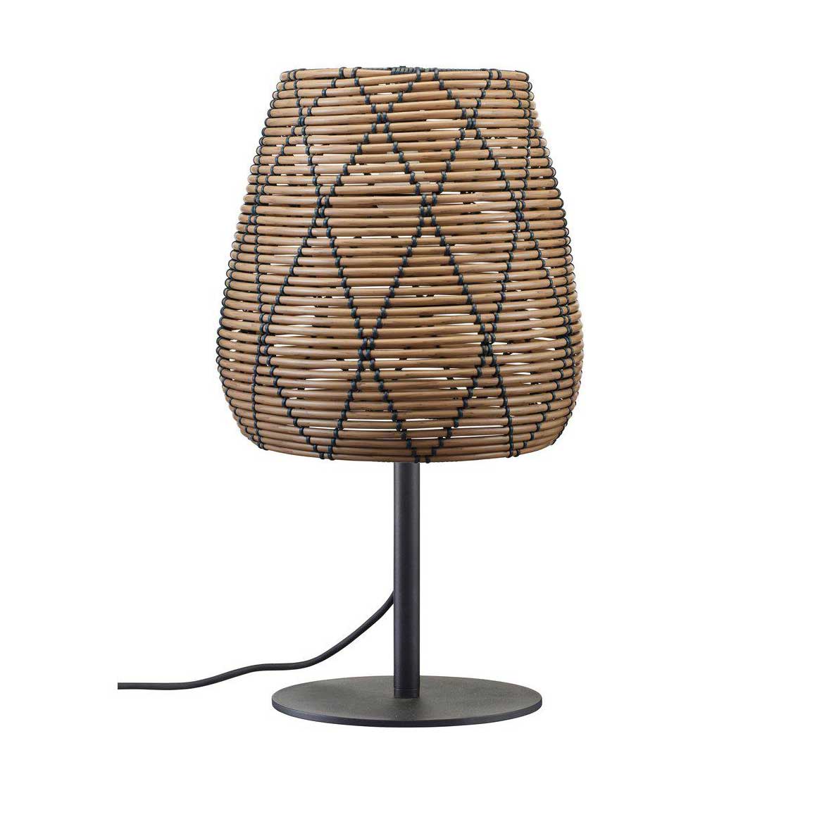 Outdoor Tischlampe Lollo | Outdoor Lampe Poly Rattan | Top Qualität | Lampe für Draußen Beleuchtung Landhaus Tischleuchte | Braun Schwarz witterungsbeständig wetterfest Soulbirdee Lampenshop