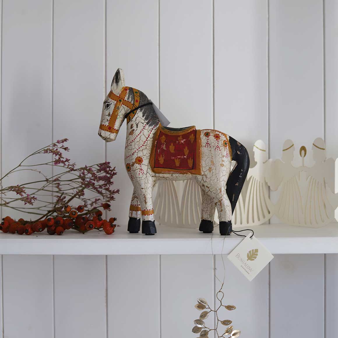 Pferd Dekofigur Holzfigur Vintage Weihnachtsdeko soulbirdee onlineshop Adventsdeko Weihnachten Deko Pferd Engel Windlicht Kerzenhalter Rosette Ornament Weihnachtsengel