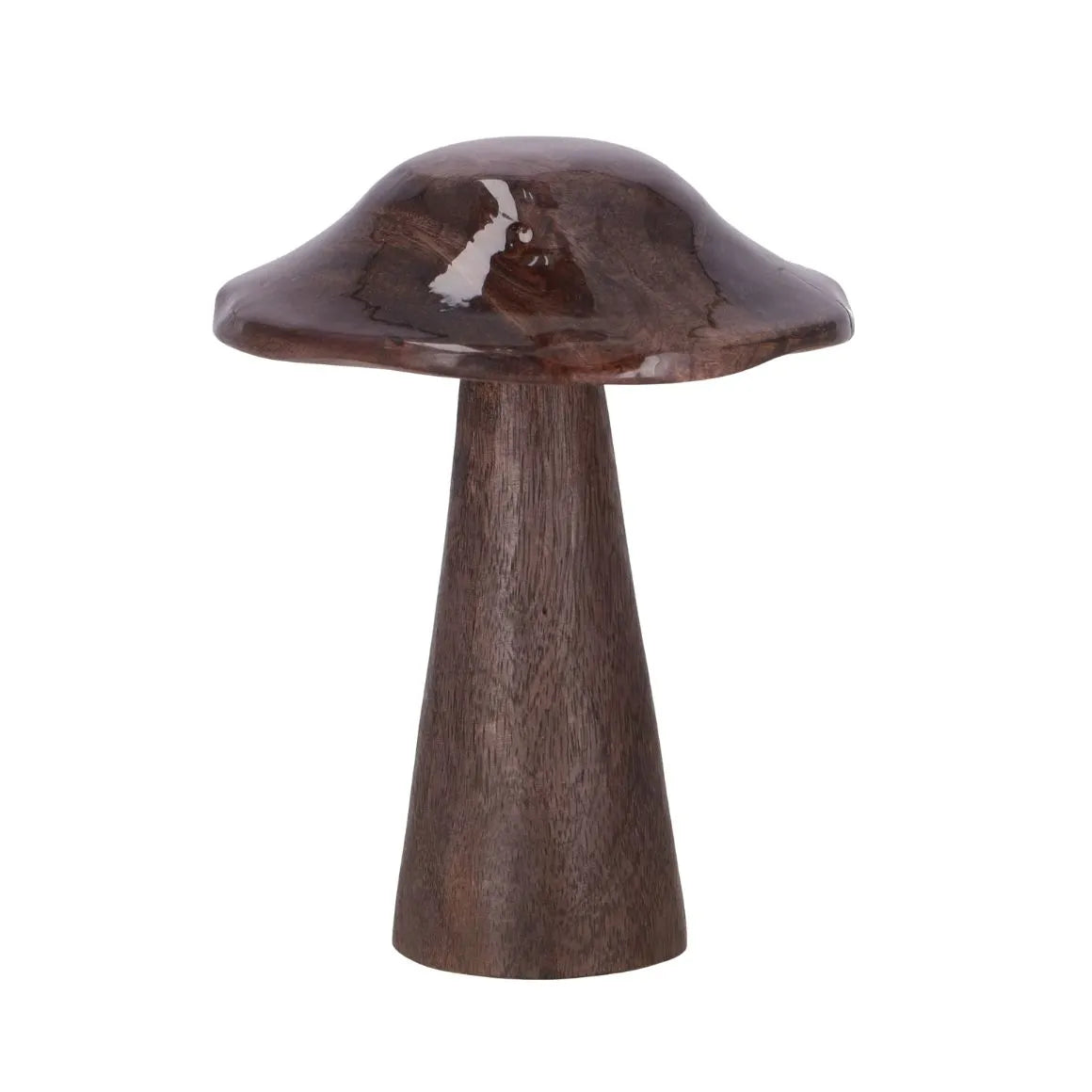Deko-Pilz einzeln aus braunem Holz mit glänzendem Hut