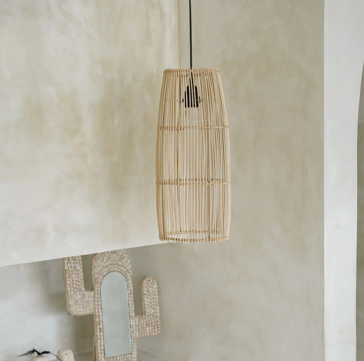 Rattan Lampenschirm für Deckenlampe im Wohnzimmer