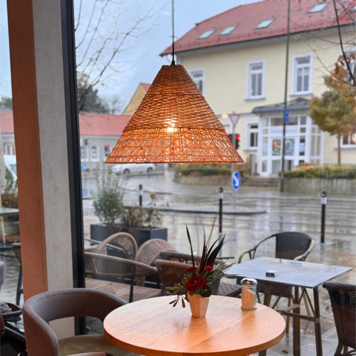 Rattan hängeleuchte lampe beleuchtung skandi cafe esstisch gastro soulbirde  prhome