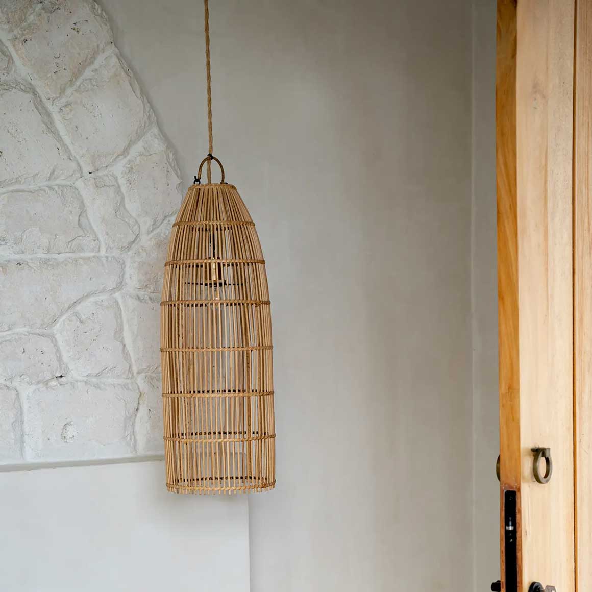Rattan Lampenschirm | Rattan Bazar Bizar | Rattan Lampe | Hängelampe für Wohnzimmer & Treppenhaus | Soulbirdee Lampenshop