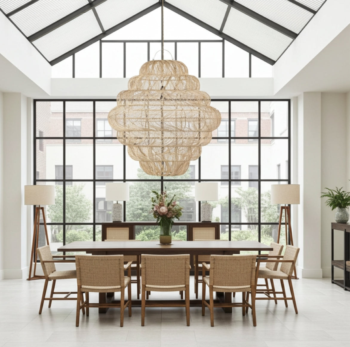 Große Rattan Hängeleuchte Aurora XL 102cm von Bazar Bizar im Boho-Stil.