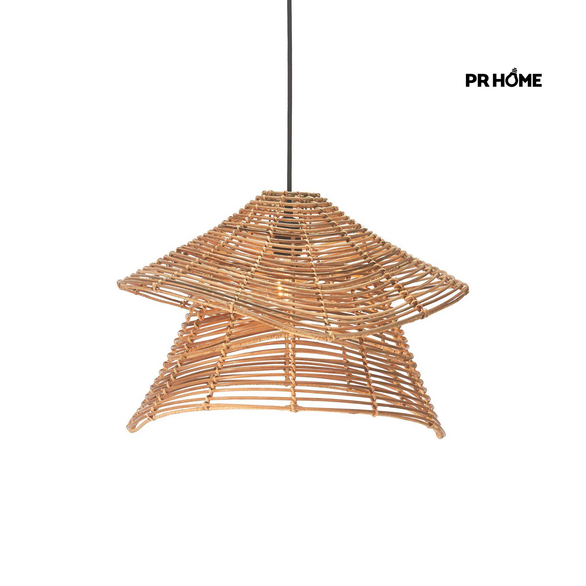 Rattan Deckenleuchte Scandi Boho geflochten handgemacht asymmetrisch 2 lampenschirme Hängeleuchte Prhome kaufen Rattanleuchte pendelleuchte 4051-BT02 Esstischlampe Soulbirdee Shop Onlineshop