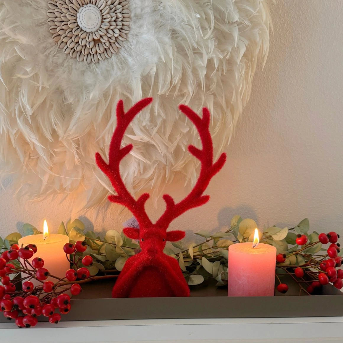 Herr von Hirsch – rote Samthirsch Deko für Weihnachten, Winter & Fenster – Soulbirdee