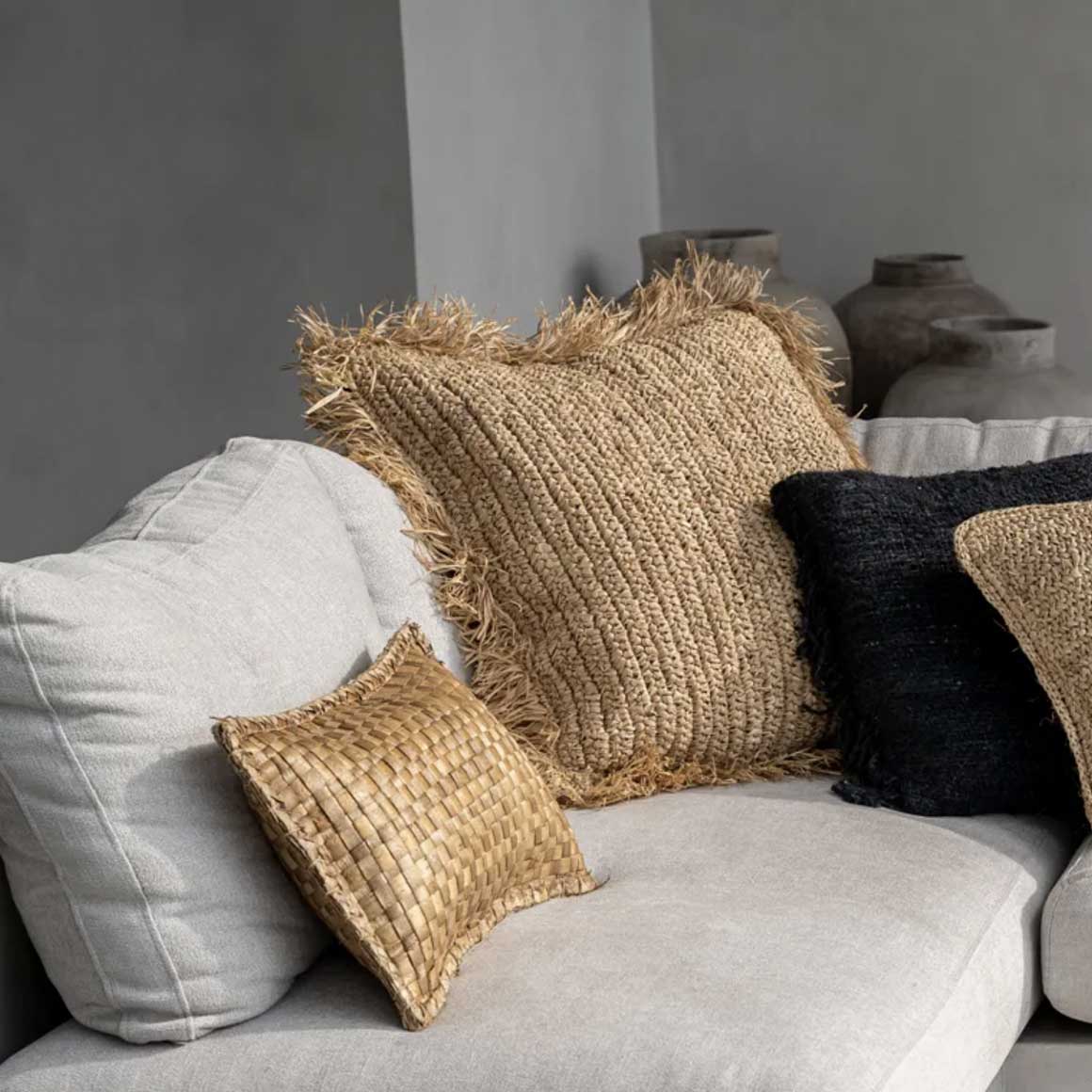 Kissen aus Bast, Raffia Kissen eckig