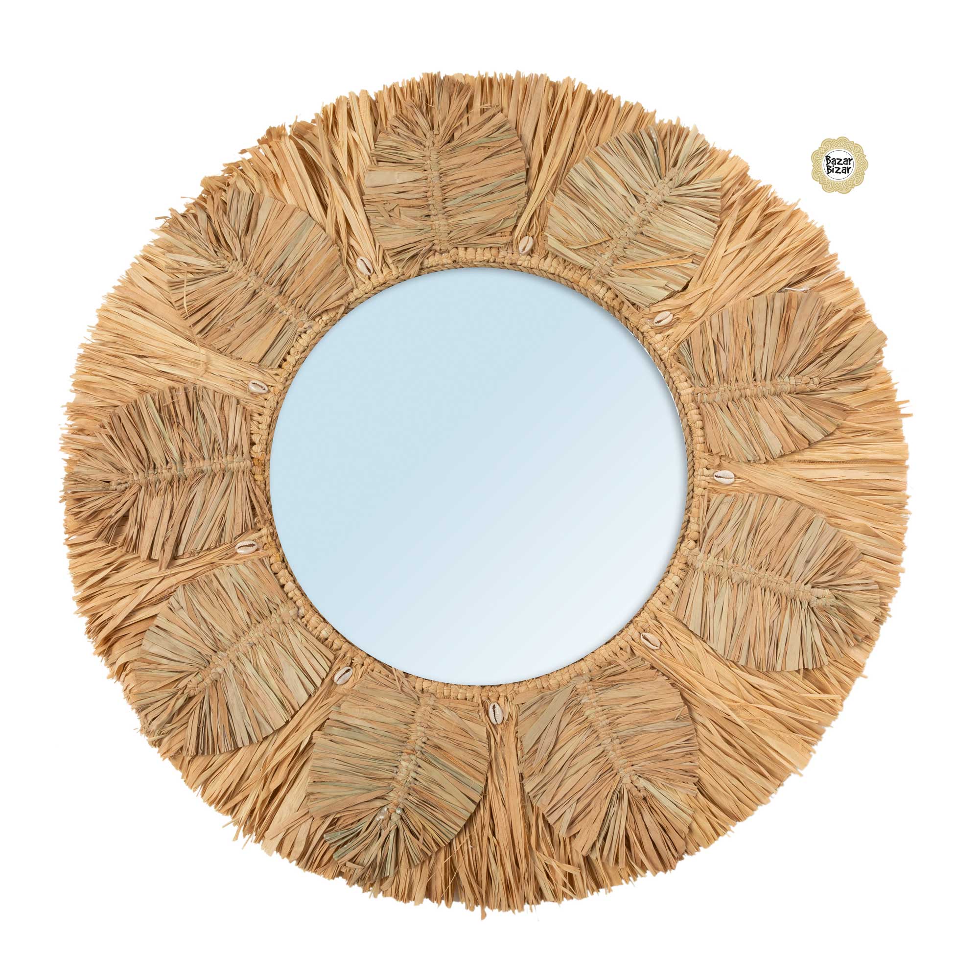 Spiegel Palm Tree | Bazar Bizar Spiegel aus Raffia, Runder Wandspiegel aus Palmblatt, 60cm Durchmesser | Soulbirdee Shop