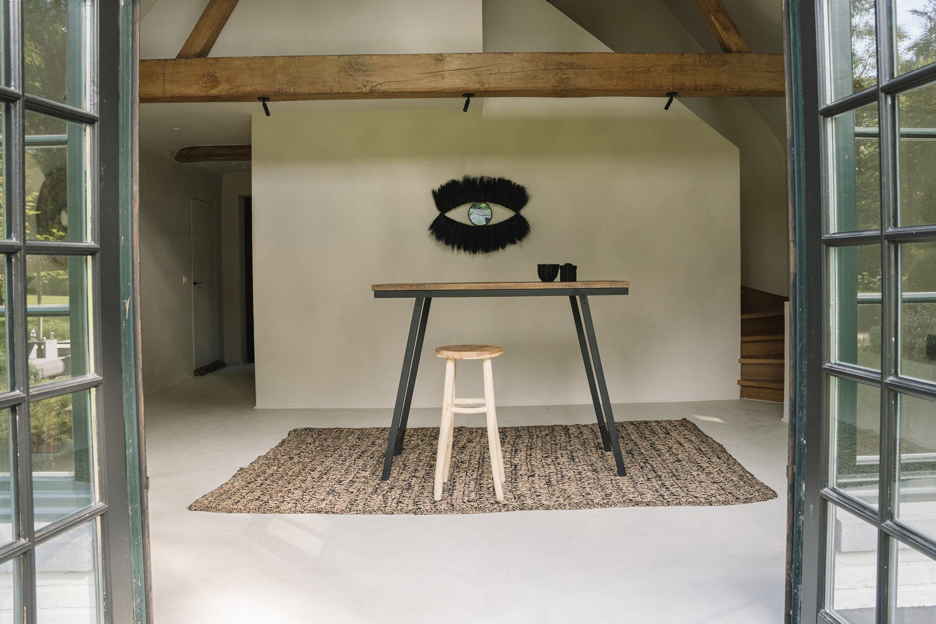 große spiegel Boho Spiegel Wanddeko Wandspiegel schwarz Wimpern Gras Bazar Bizar marokkanischer Spiegel Auge Form dekoriert Wand 100cm Soulbirdee Onlineshop Boho Deko