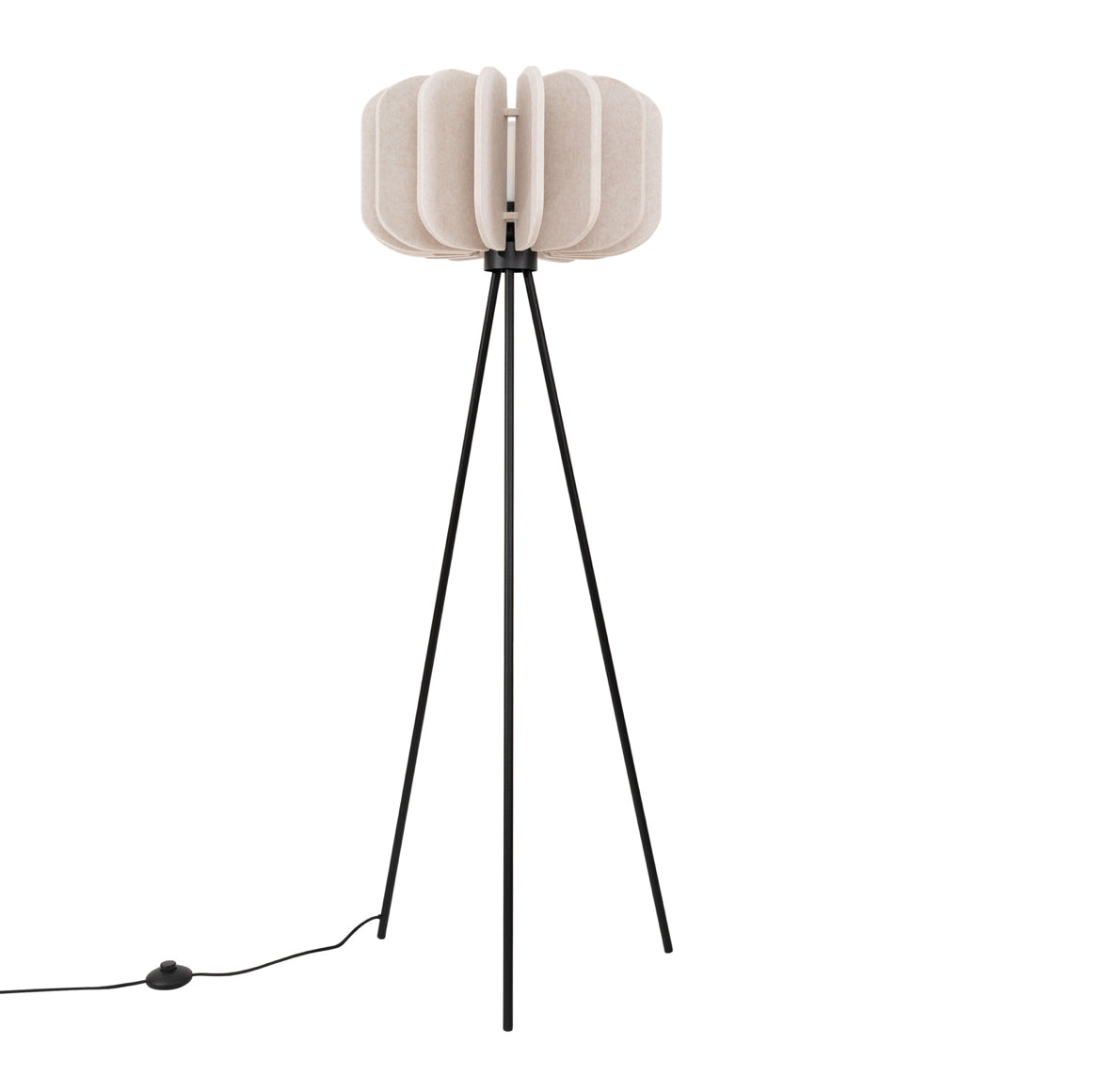 Stehlampe modern für Wohnzimmer und Schlafzimmer mit schwarzem Gestell und Lampenschirm Beige aus Stoff Wolle Filz