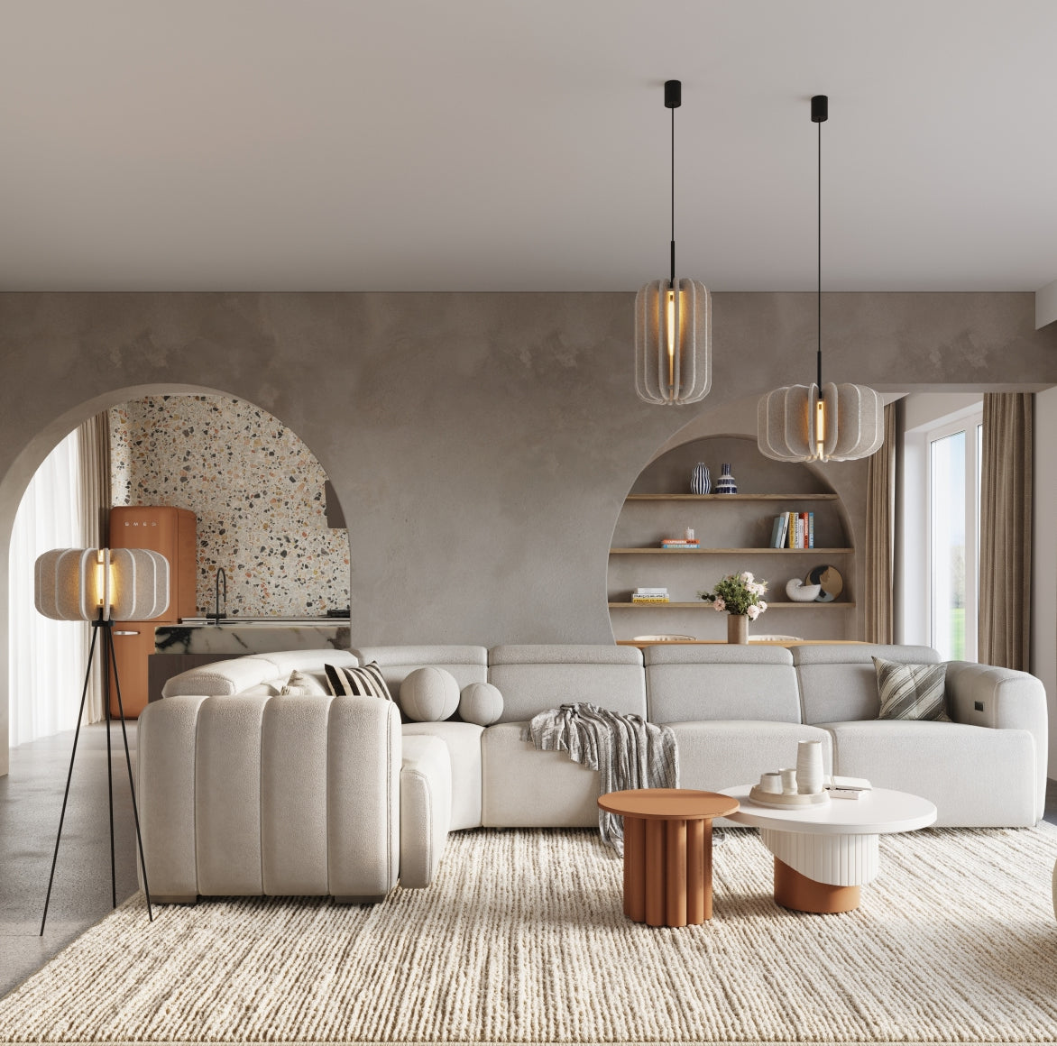 Pendelleuchten Beige Kollektion 2 Größen und Stelampe für die Wohnzimmer Beleuchtung