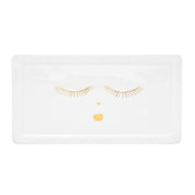Teller mit Gesicht ♥ Wimpern und Herzchen als Mund ♥ Goldenes Gesicht auf eckigem Teller ♥ Platte aus weißem Porzellan mit Motiv in Gold Geschirr Kuchenteller Boho Style
