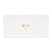 Teller mit Sonne ♥ Eckiger Teller aus weißem Porzellan mit einer goldenen Sonne ♥ Porzellanteller für Kuchen mit einem Sonne Motiv