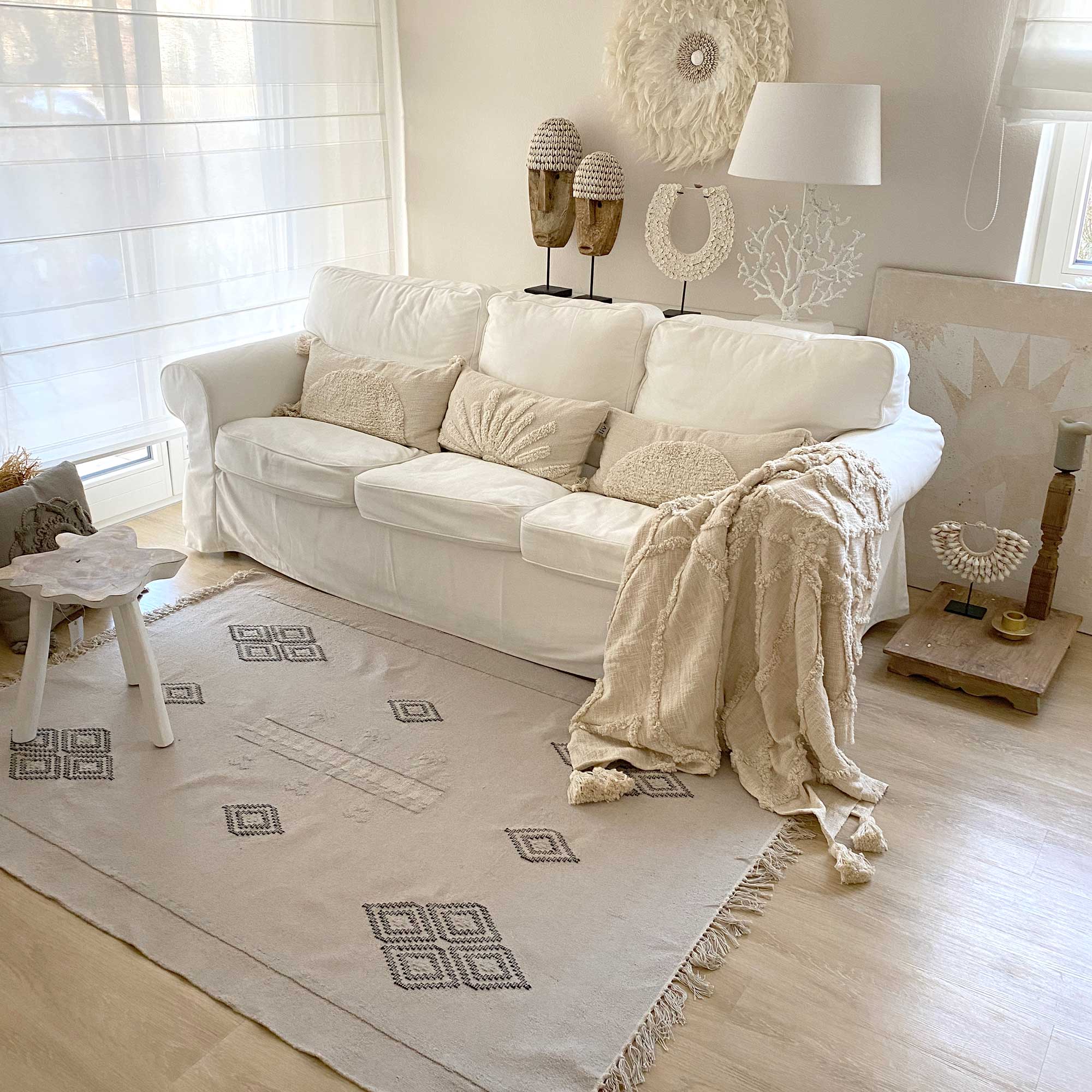 Teppich Kelim handgemacht Beige Wohnzimmerteppich gewebt hell modern marokkanisch Soulbirdee