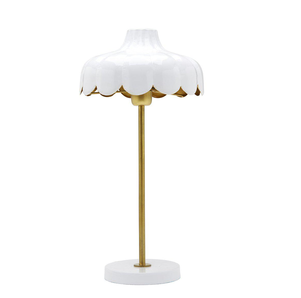 Weiss-Gold Tischlampe im Vintage Landhaus Stil aus Metal weiss lackiert und Lampenschirm innen  sowie Fuss Gold von Prhome Wells Kollektion bei Soulbirdee 