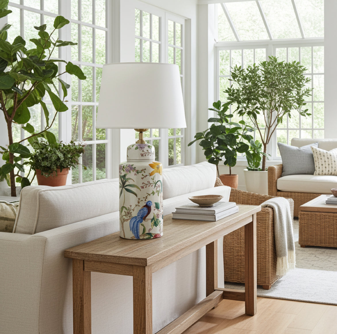 Lampenfuss Landhaus Stil Porzellan Chinoiserie mit Vogel Malerei Tischlampe Landhaus Stil Chinesische Vasenlampe PRHOME 