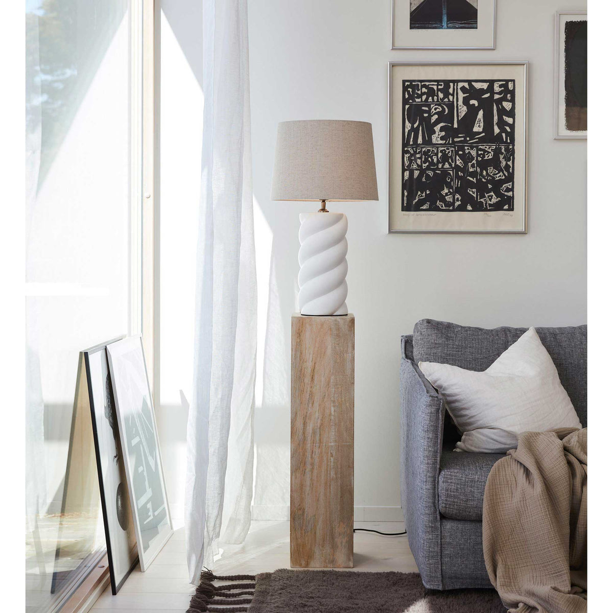 Skandi Tischlampe Wohnzimmer Beige/Weiß ♥ Keramik & Textil – Soulbirdee