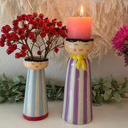 Vase als Kerzenhalter Wohnzimmer Deko mit Gesicht und Streifen