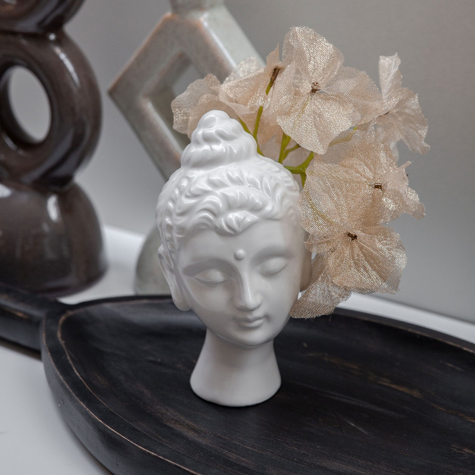 Vase Frauenkopf weiß Porzellan Majas Cottage Buddha Boho Deko Wohnzimmer Soulbirdee Onlineshop