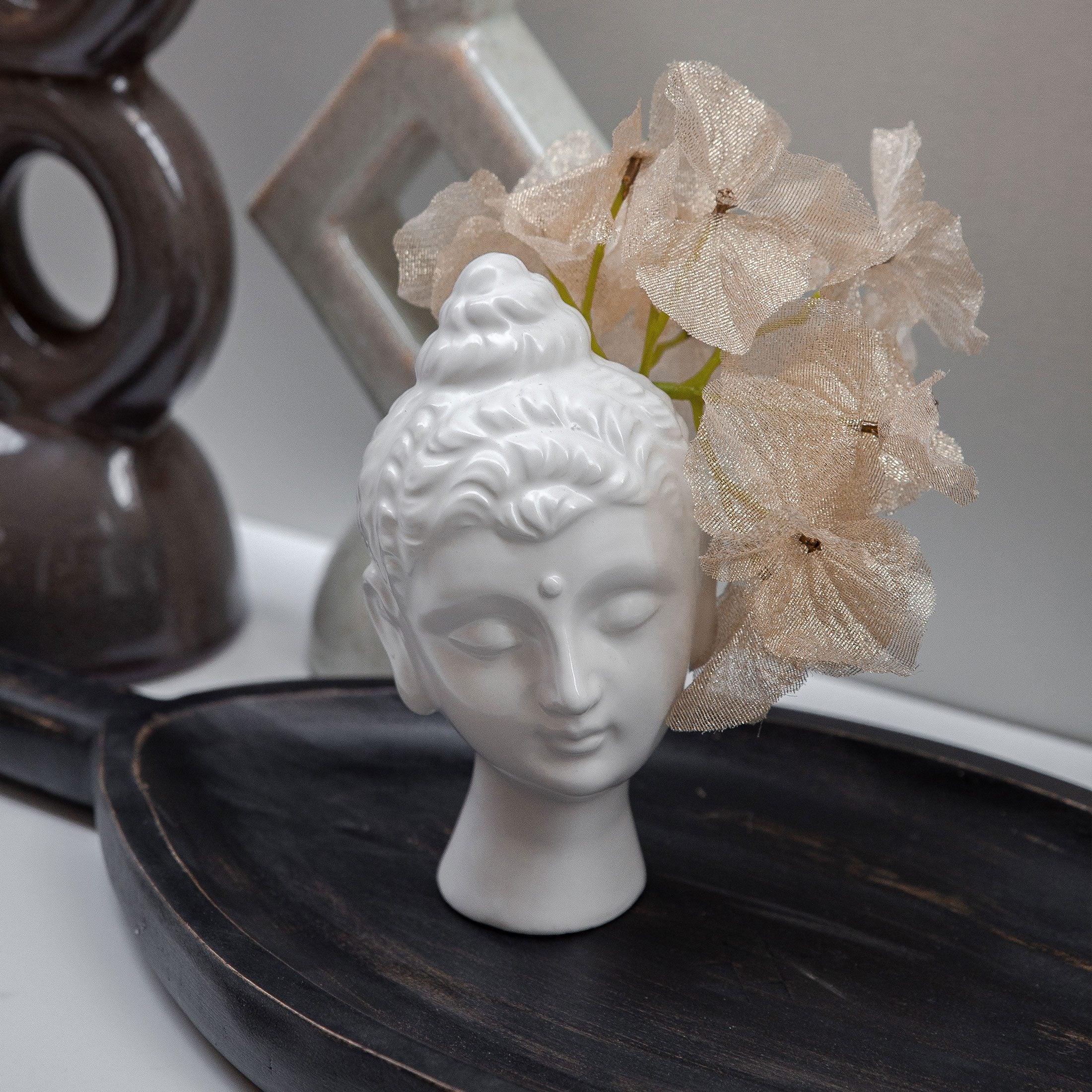 Vase Frauenkopf weiß Porzellan Majas Cottage Buddha Boho Deko Wohnzimmer Soulbirdee Onlineshop