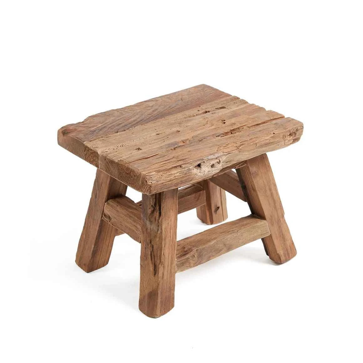Niedriger Vintage Holzhocker YOKE S aus recyceltem Teakholz