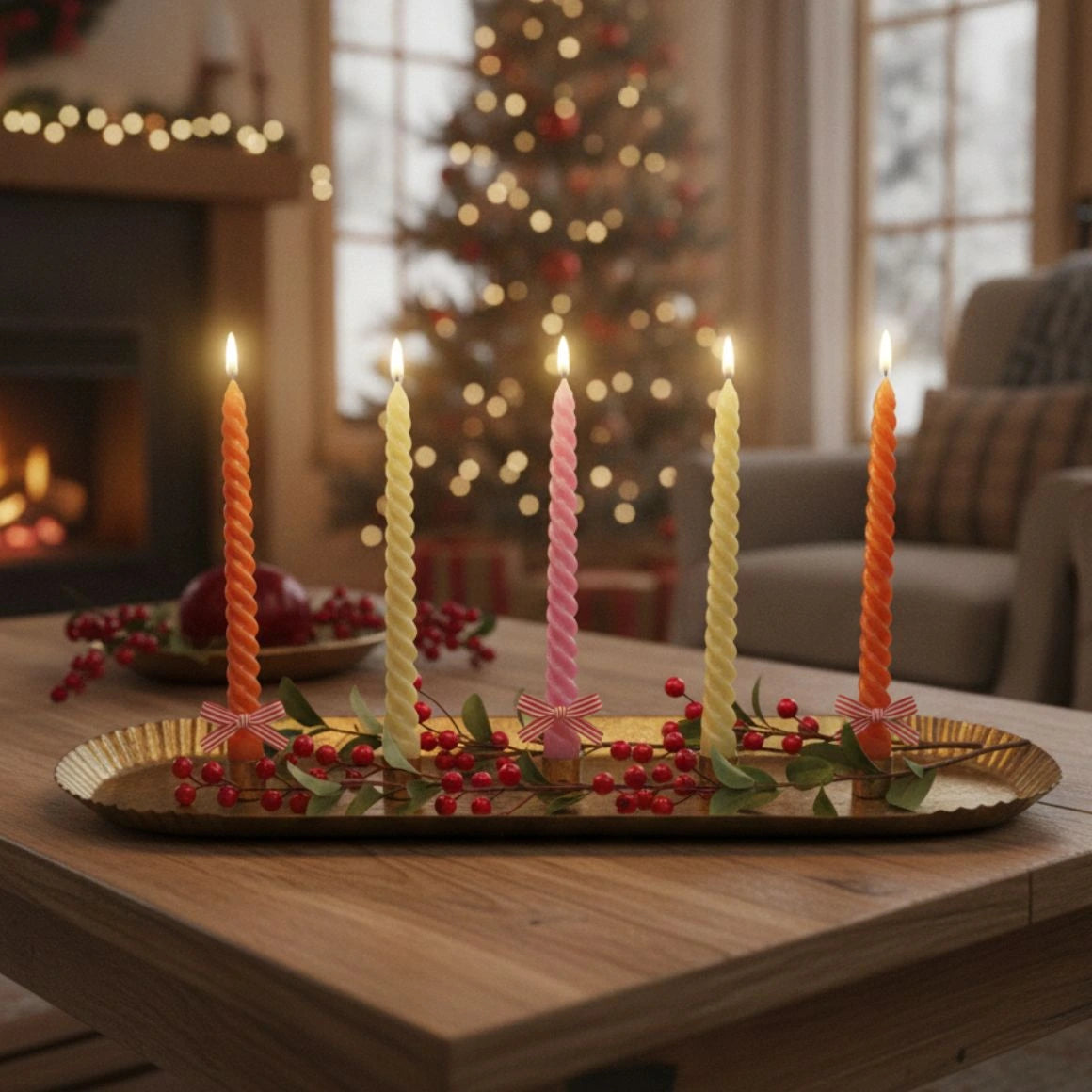 Vintage Kerzenhalter in Messing Gold als Deko im Advent für 5 Stabkerzen im Boho Style
