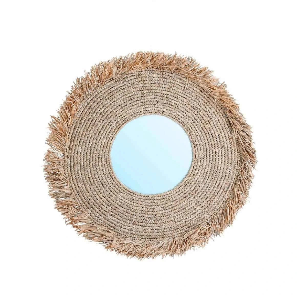 Runder Wandspiegel YEMA aus Bast mit Fransen 60 cm im Slow Living Style