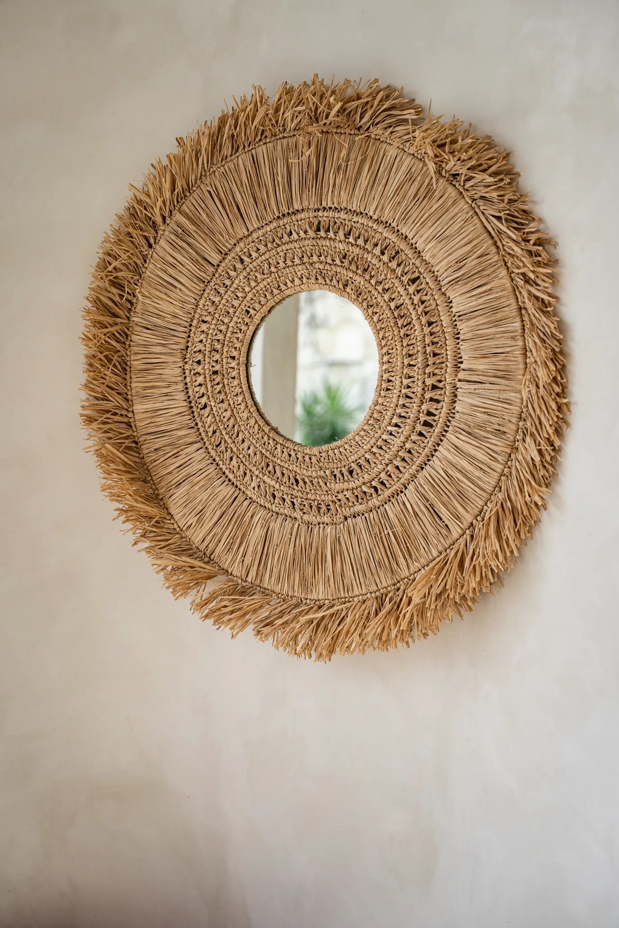Wandspiegel rund Balinesischer Spiegel Boho Spiegel Geflecht geflochten Muster Bast Raffia Gras Boho Wandspiegel Coastal Wanddeko kaufen im Soulbirdee Onlinehop