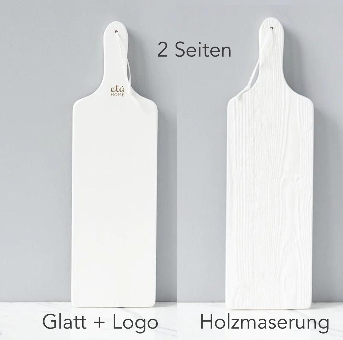 Handgefertigtes Servierbrett etúHOME weiß mit natürlicher Maserung.
