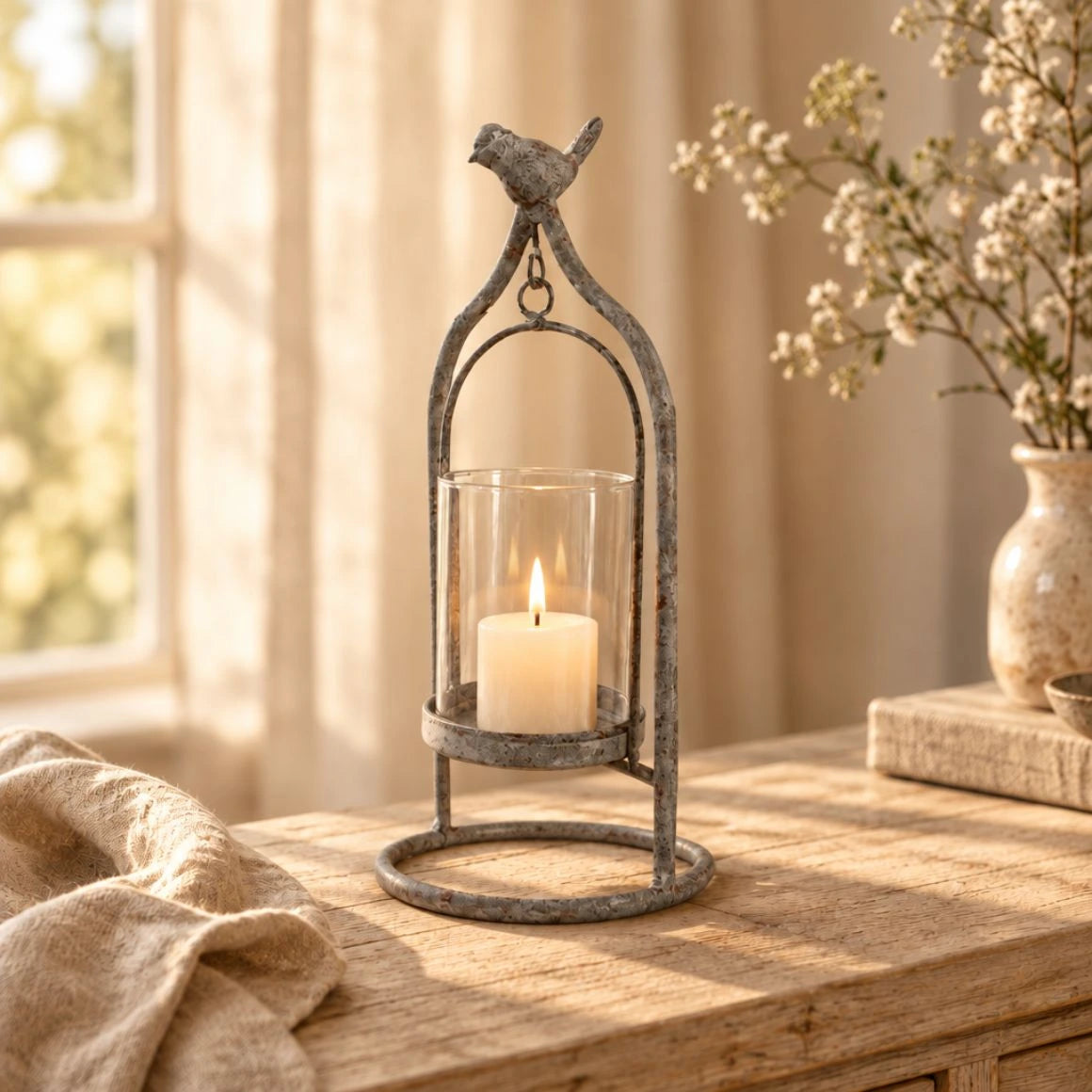 Windlicht kerzendeko mit Vogel Shabby im Landhaus Vintage Stil Soulbirdee 
