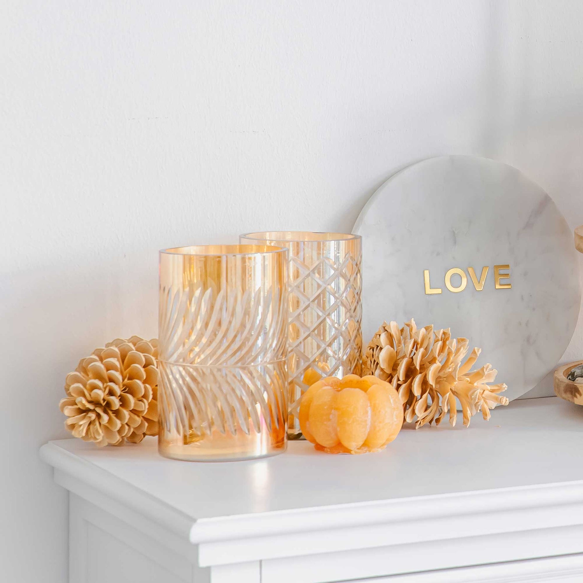 Windlicht Set 2-er Glas Relief Schliff Gold Blatt Jolipa Jline Soulbirdee Windlicht kaufen Windlichter aus Glas