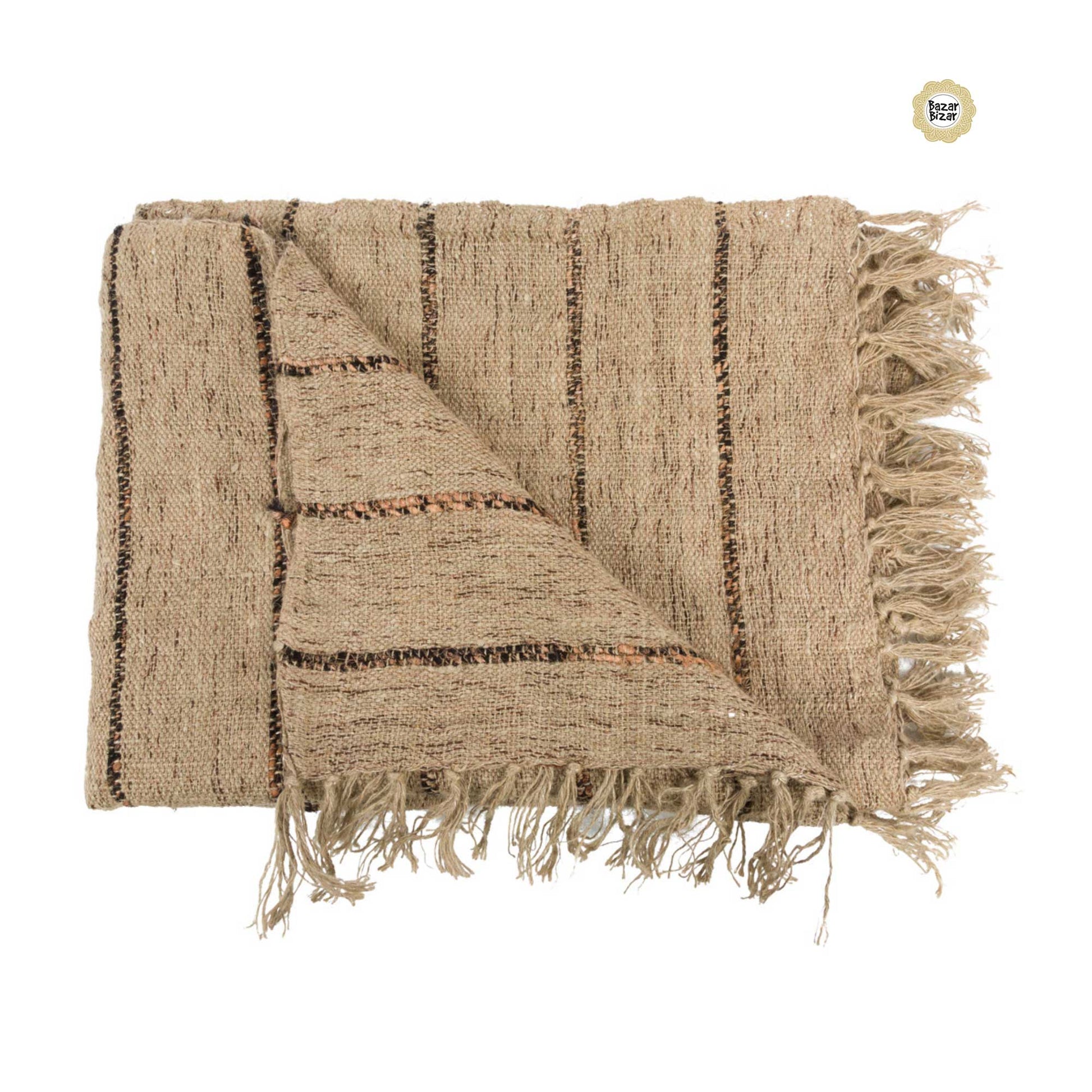 Plaid "The s'il vous Plaid", Wohndecke mit Fransen Beige Schwarz ♥ Decke von Bazar Bizar kaufen | Soulbirdee Online Shop