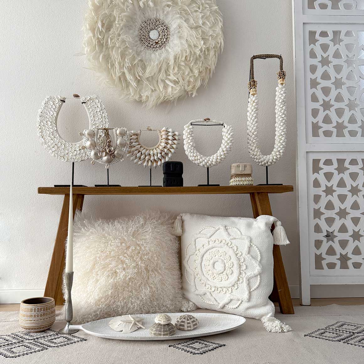 boho deko wohnzimmer wohnaccessoires soulbirdee onlineshop Muschel deko weiss papua muscheldeko aufsteller dekoration