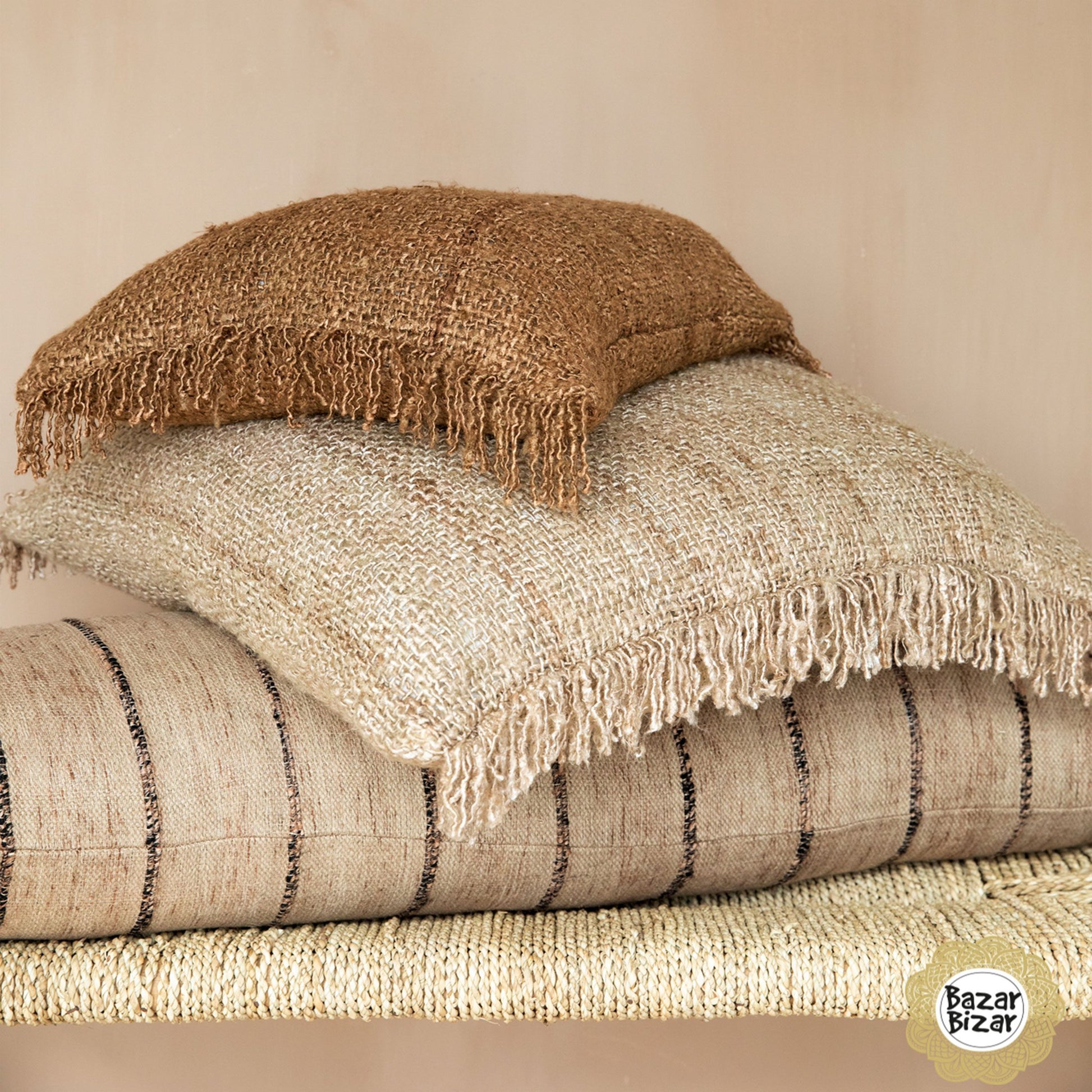 Kissen Oh my Ghee Beige Bazar Bizar INIE001BeB-35x100 Baumwolle Fransen Schlafzimmer Soulbirdee Onlineshop