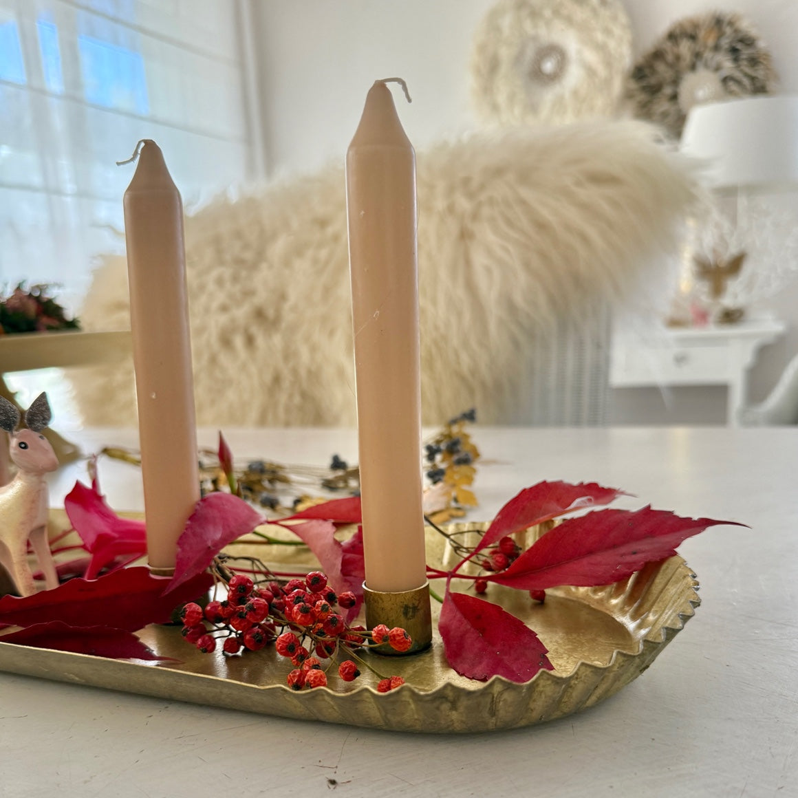 advent tischdeko kerzenhalter gold metall kerzentablett adventskranz Boho deko Sarah adventsdeko 