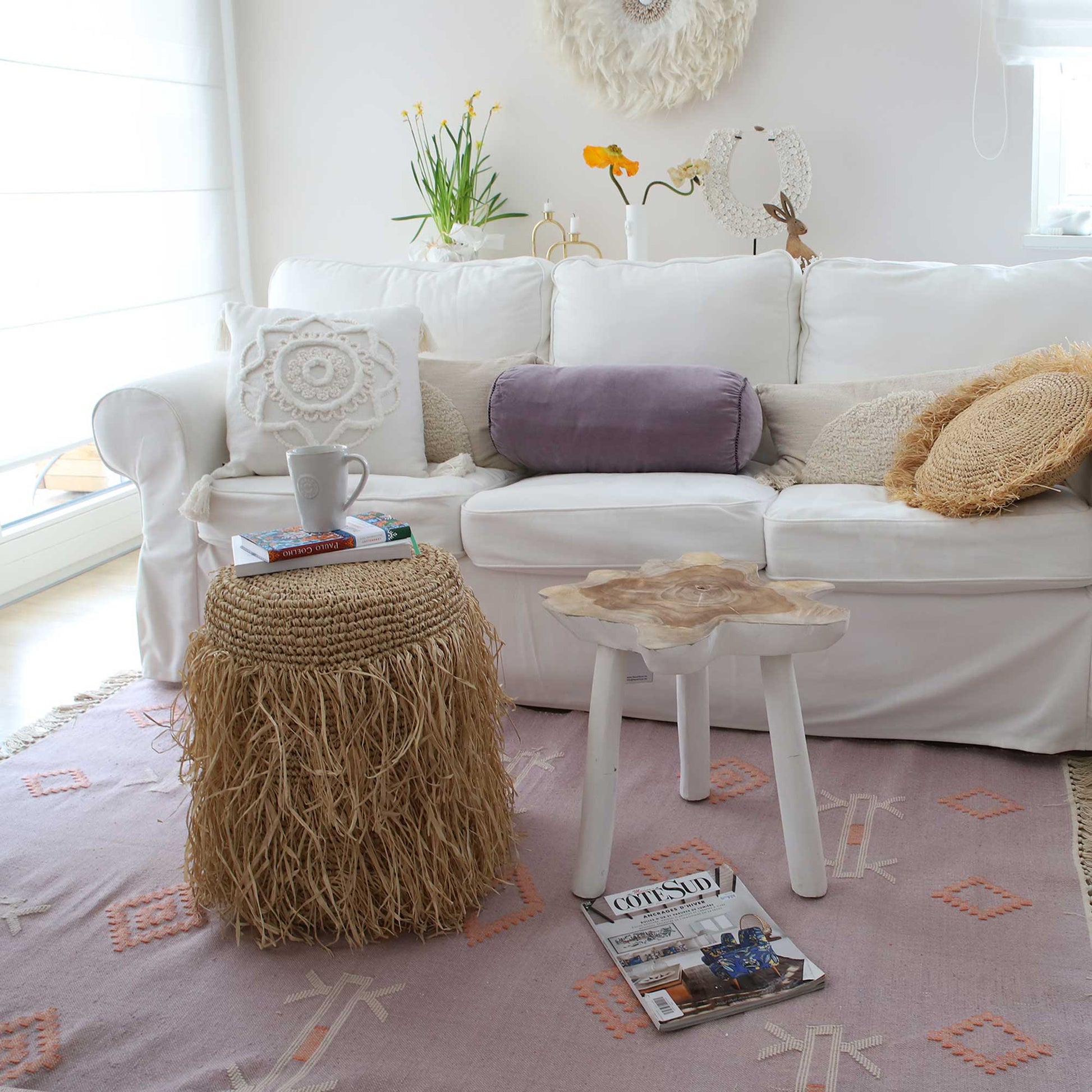 stuhl bohemian sofatisch klein tisch wohnzimmer beistelltisch hocker wohndeko raffia naturmaterial fransen boho deko Soulbirdee