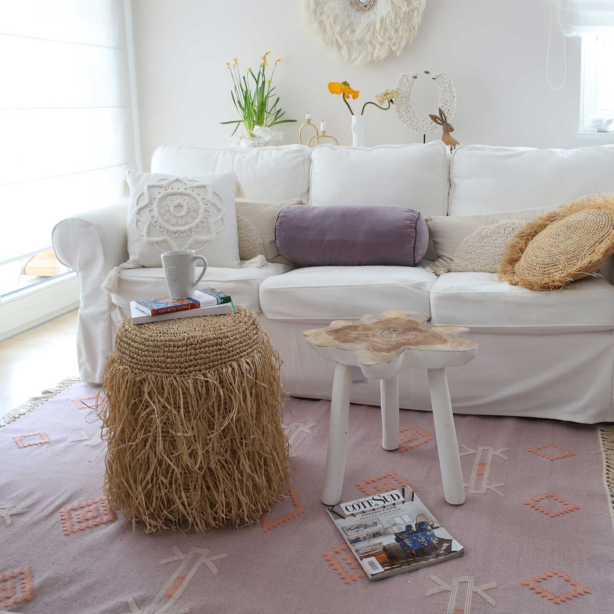 stuhl bohemian sofatisch klein tisch wohnzimmer beistelltisch hocker wohndeko raffia naturmaterial fransen boho deko Soulbirdee