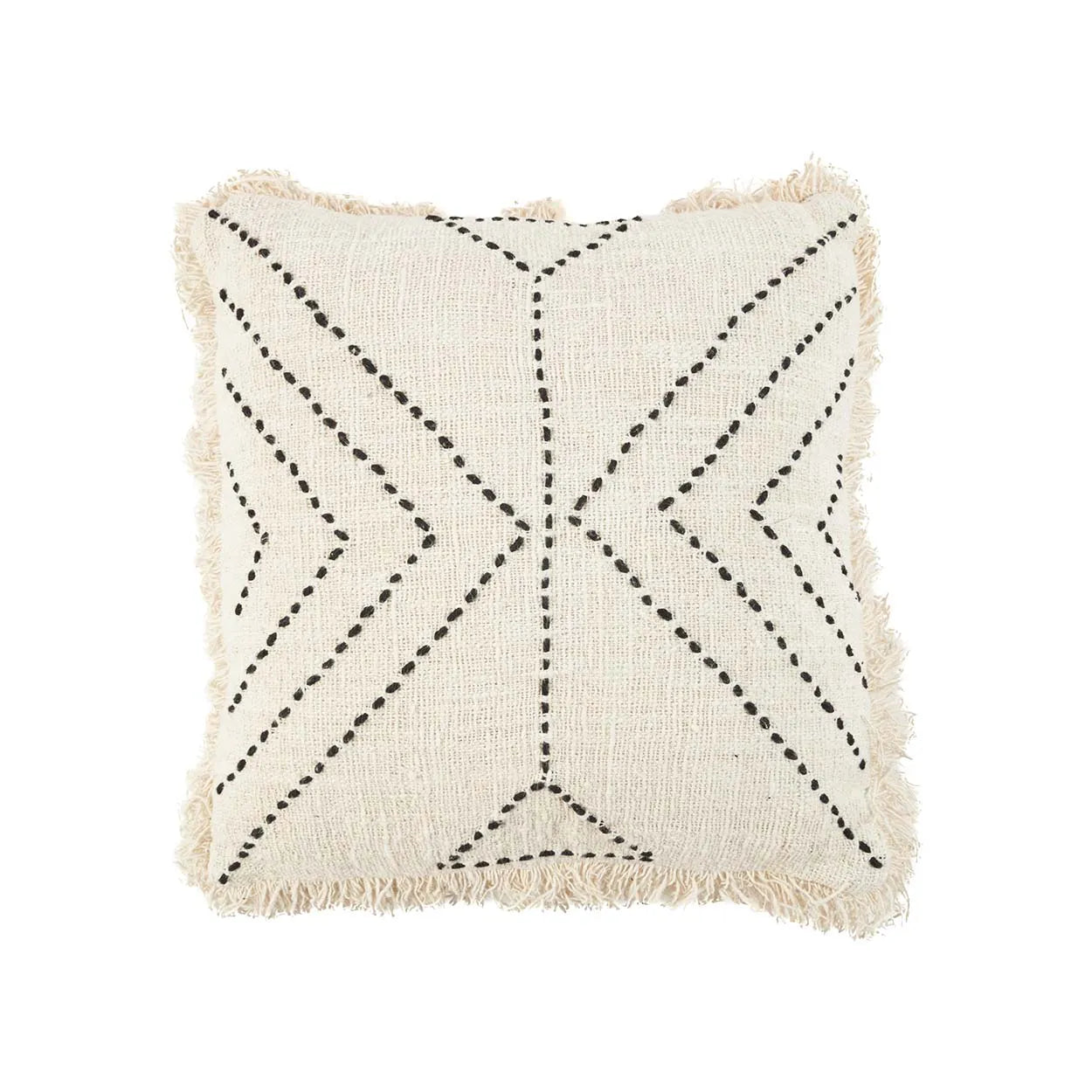 Boho Kissen Tribal | Sofakissen aus Baumwolle in Beige mit einem gestickten Tribal Muster Schwarz | Kissen kaufen | Boho Style Deko im Soulbirdee Onlineshop