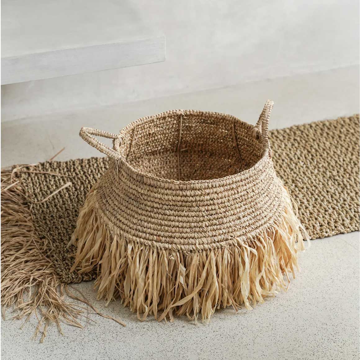 aufbewahrung boho Korb mit Henkel | Boho Style | Geflochtener Korb