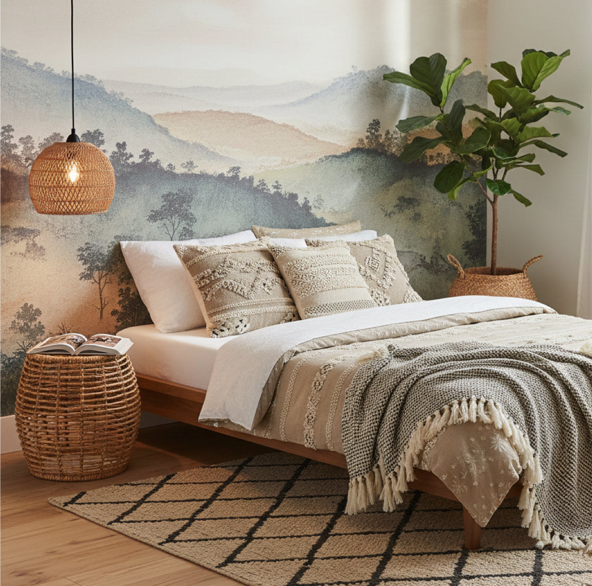 runder sidetable GUSTIH im Schlafzimmer als Ablage und Nachttisch