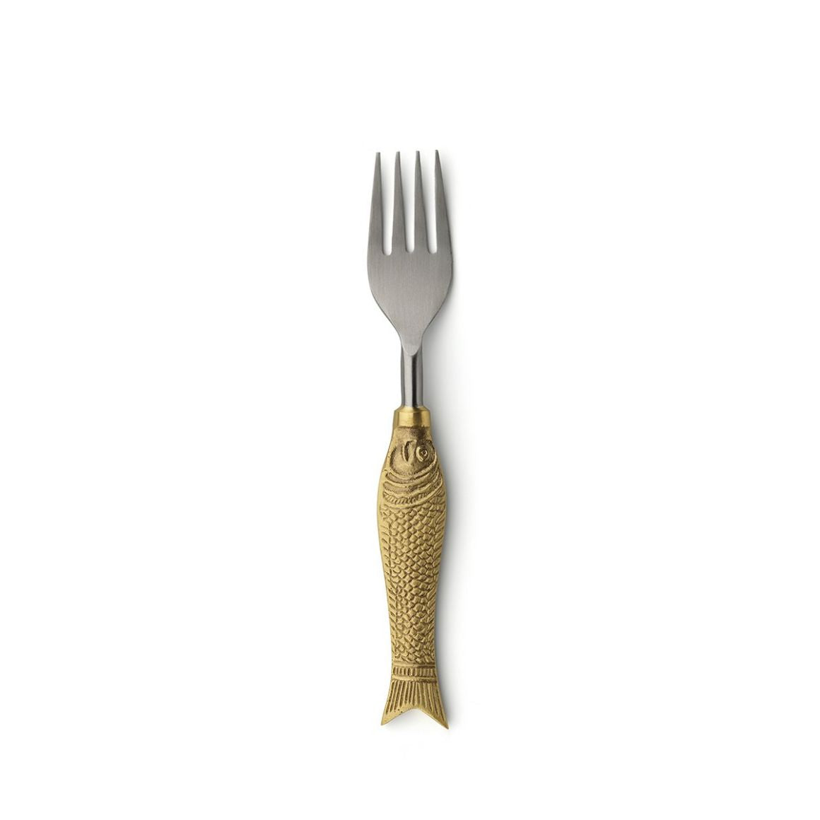 Kleine Gabel für Kuchen mit goldenem Fisch als Griff