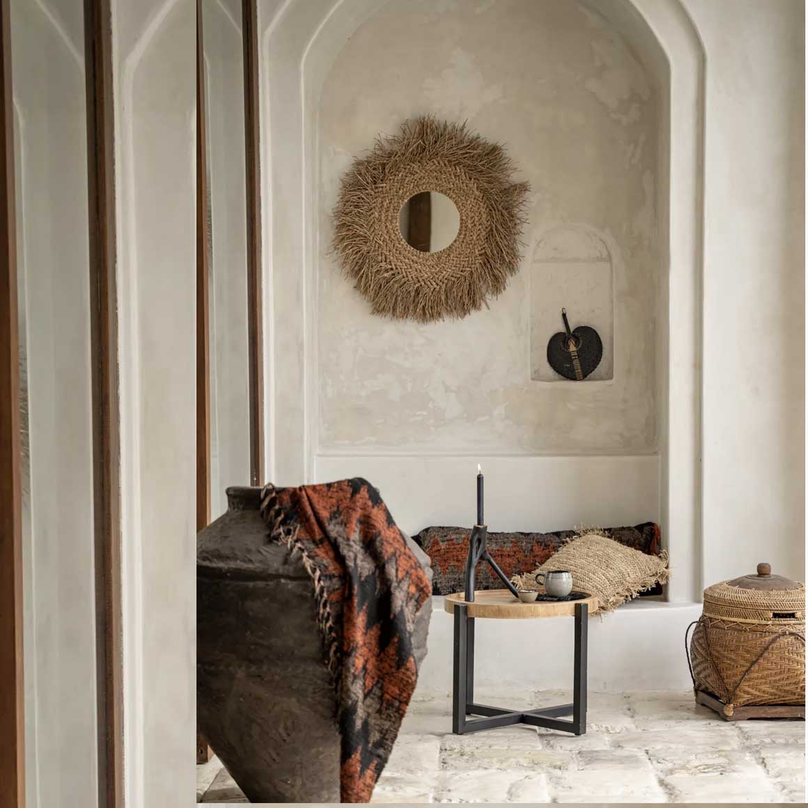 Wandspiegel Boho Style Spiegel Bali Ibiza geflochten Naturmaterial Rund 75 cm Bazar Bizar