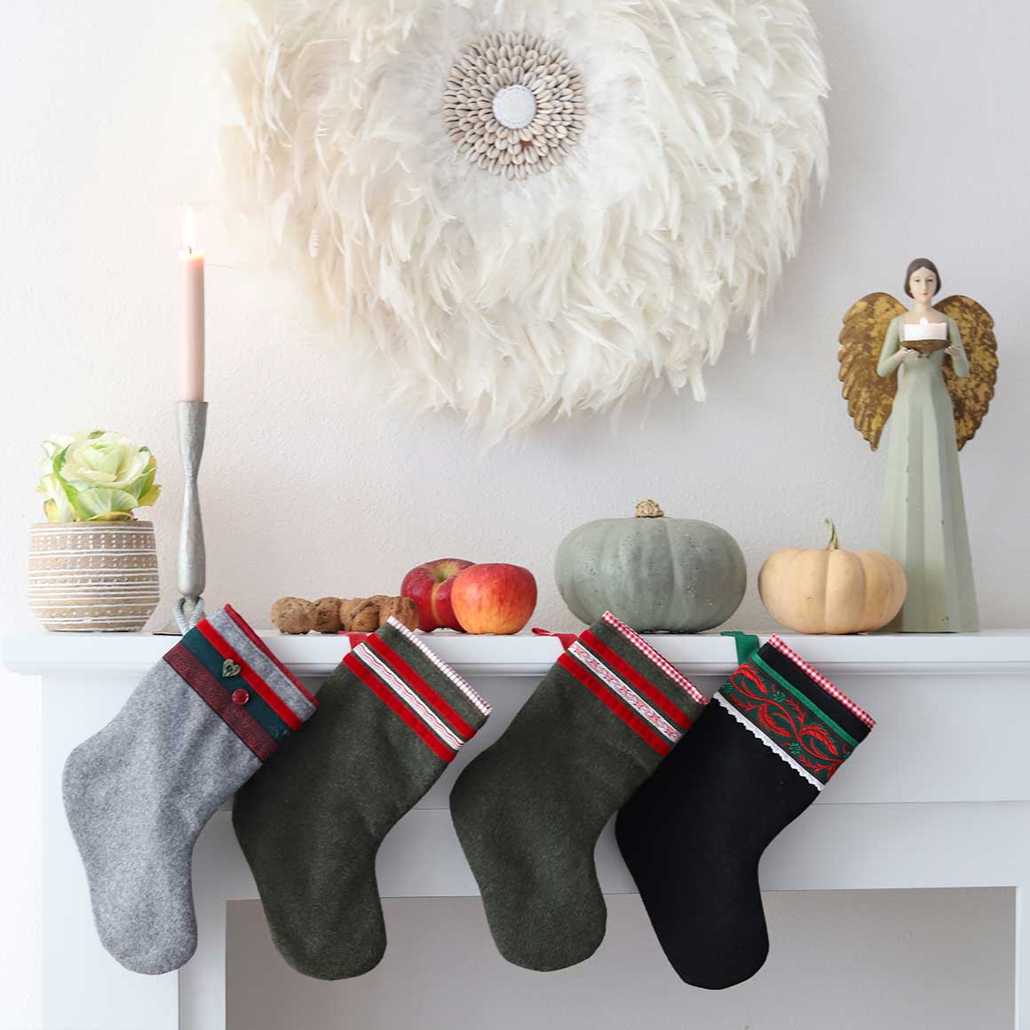 Nikolausstiefel Chiemgau Nikolaus Strumpf aus Trachtenstoff Handarbeit aus dem Chiemgau Weihnachtsdeko kaufen Soulbirdee Weihnachtsshop