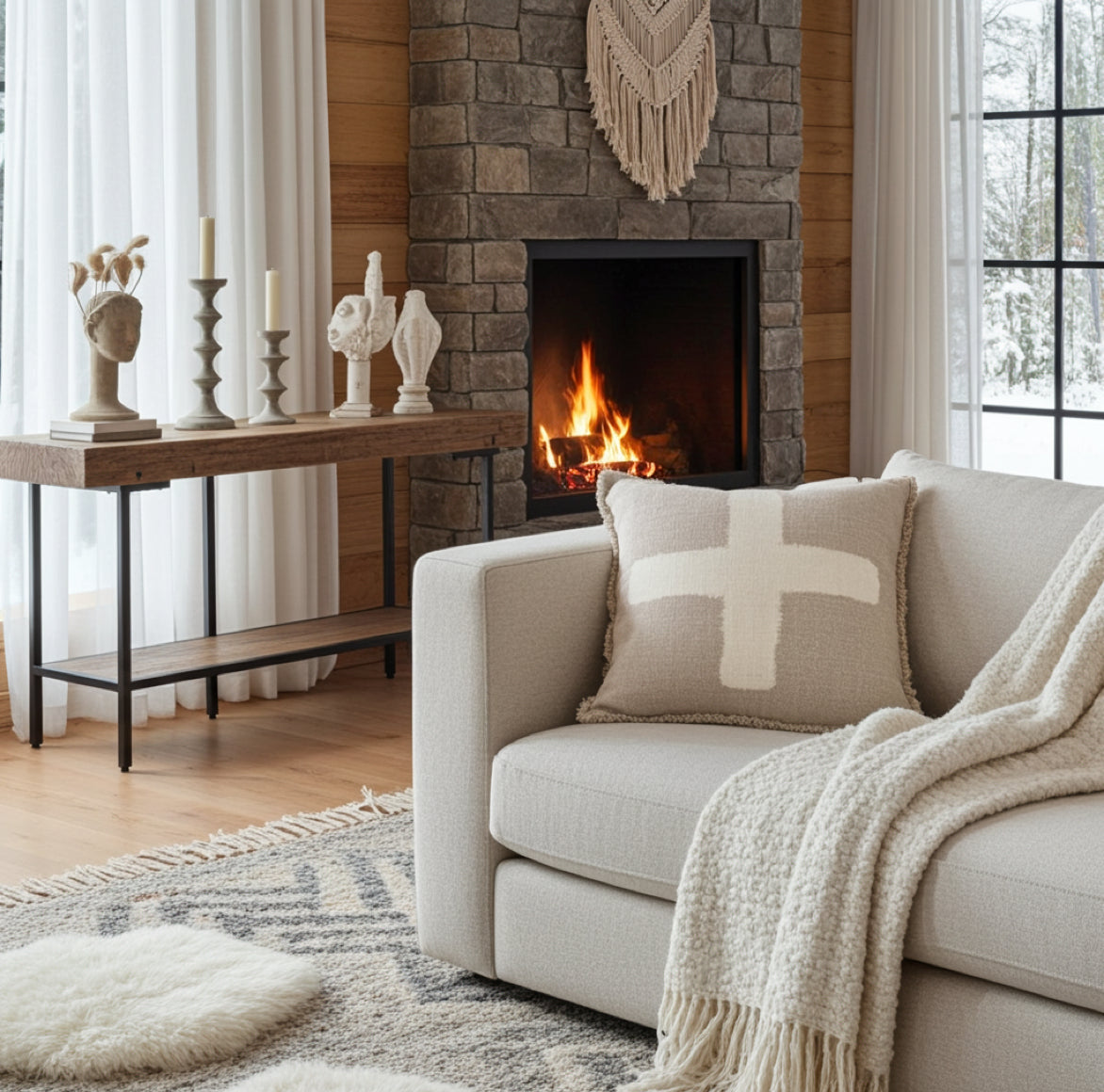 boho kissen winter sofakissen wohnzimmer beige grau quadratisch kreuz soulbirdee bazar bizar