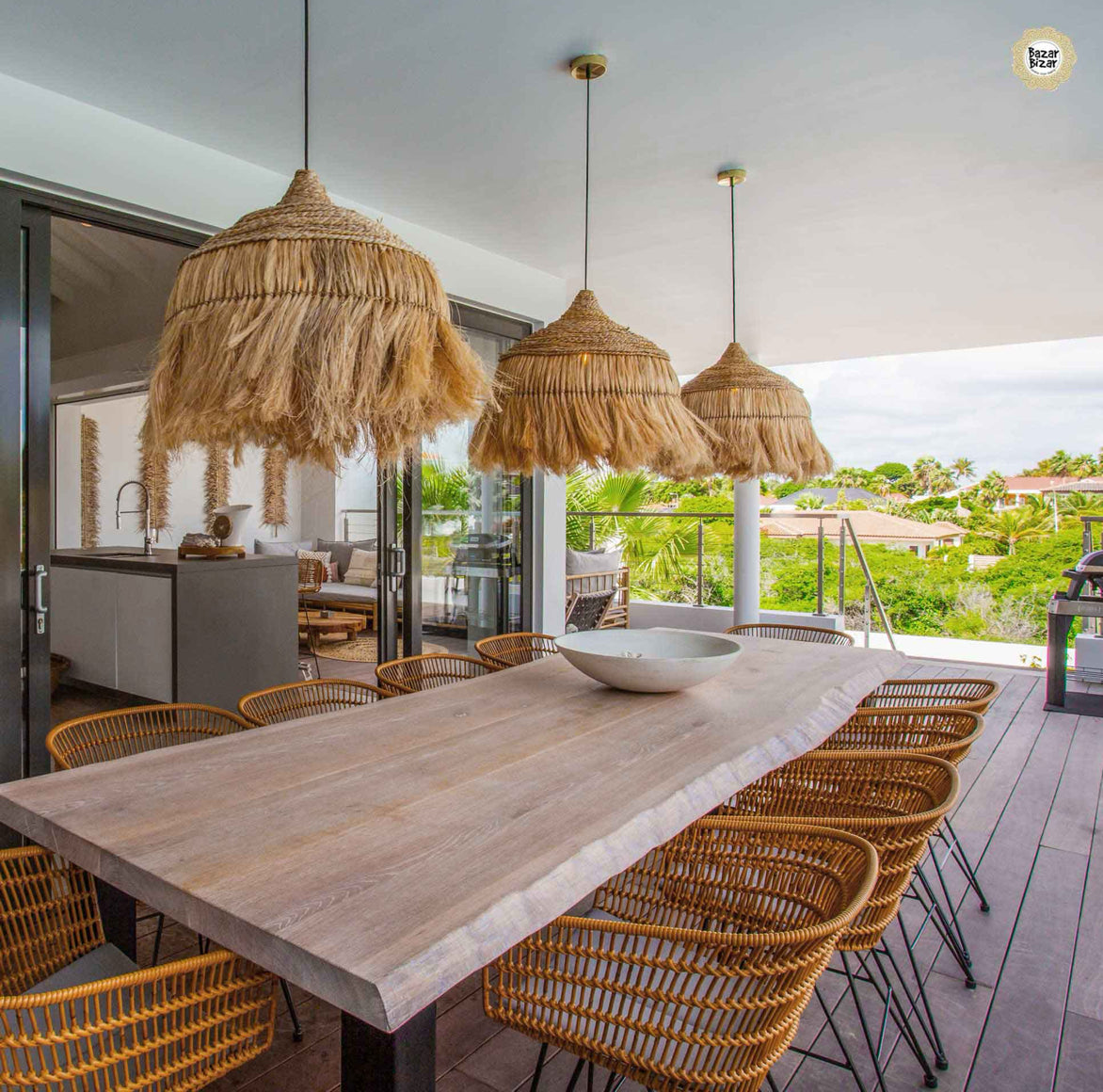 Boho Lampen aus Bali aus Gras und Rattan handgemacht für Beleuchtung im Boho Style