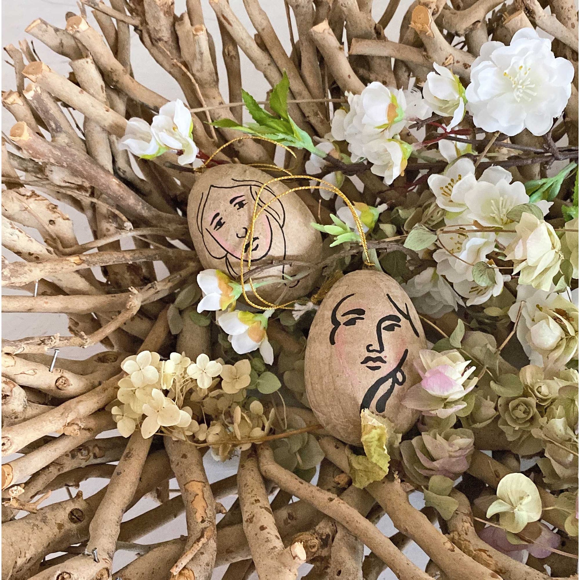 Osterei boho deko osterdeko ei ostern gesicht face frau dekoanhänger zweige soulbirdee shop webshop