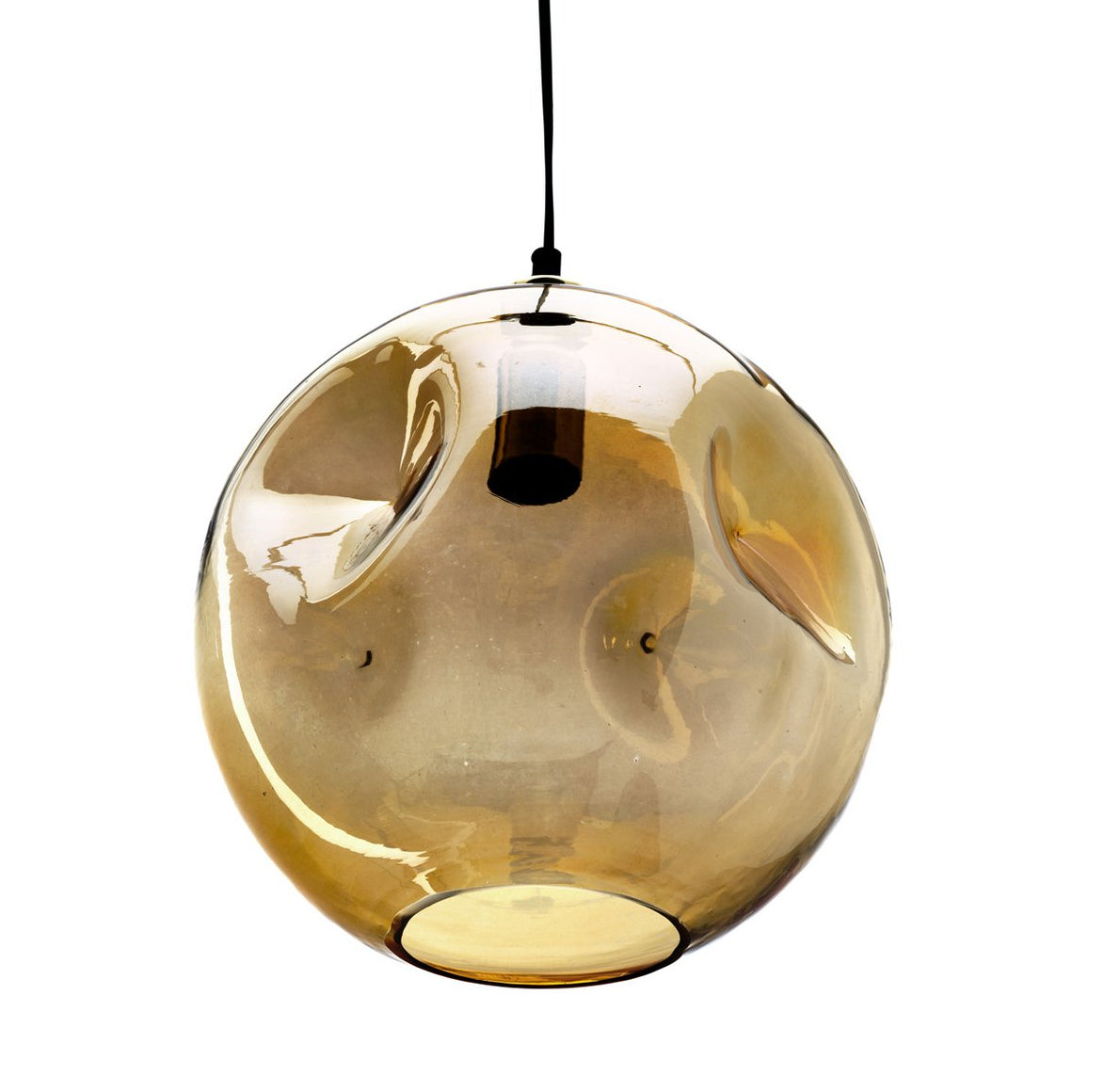 organisch geformte Glas Hängelampe in hellem Bernstein-Gold BUBELLA  als Esszimmerlampe