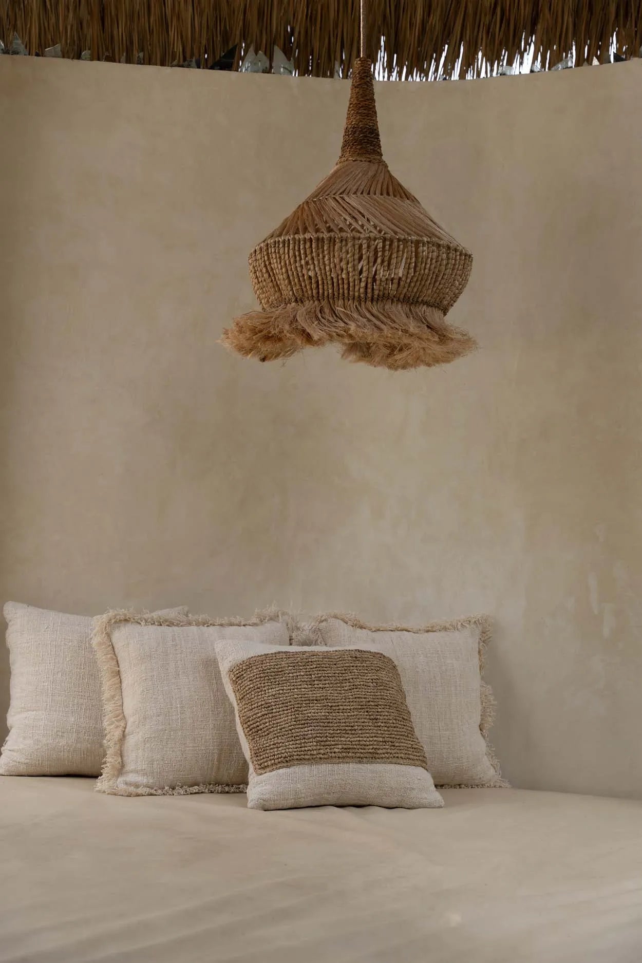 Boho Style Kissen Raffia Bast Boho Kissen 50x50 Beige Bazar Bizar Deko Kissen kaufen Boho Style Interior Soulbirdee Onlineshop