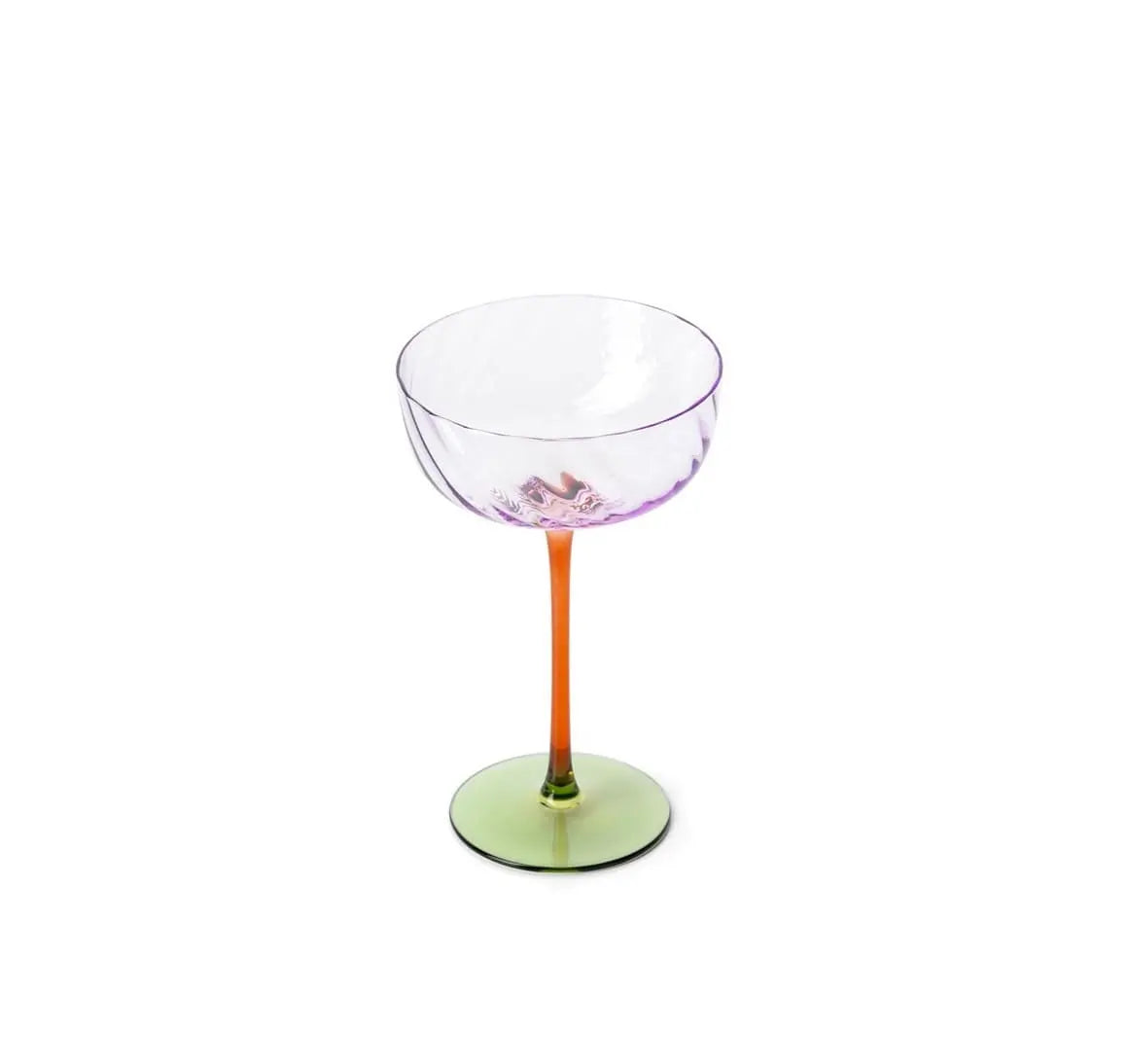 6er Set Champagnerkelch Trio-Tone Coupe farbiges Glas Bernstein Grün Violett`