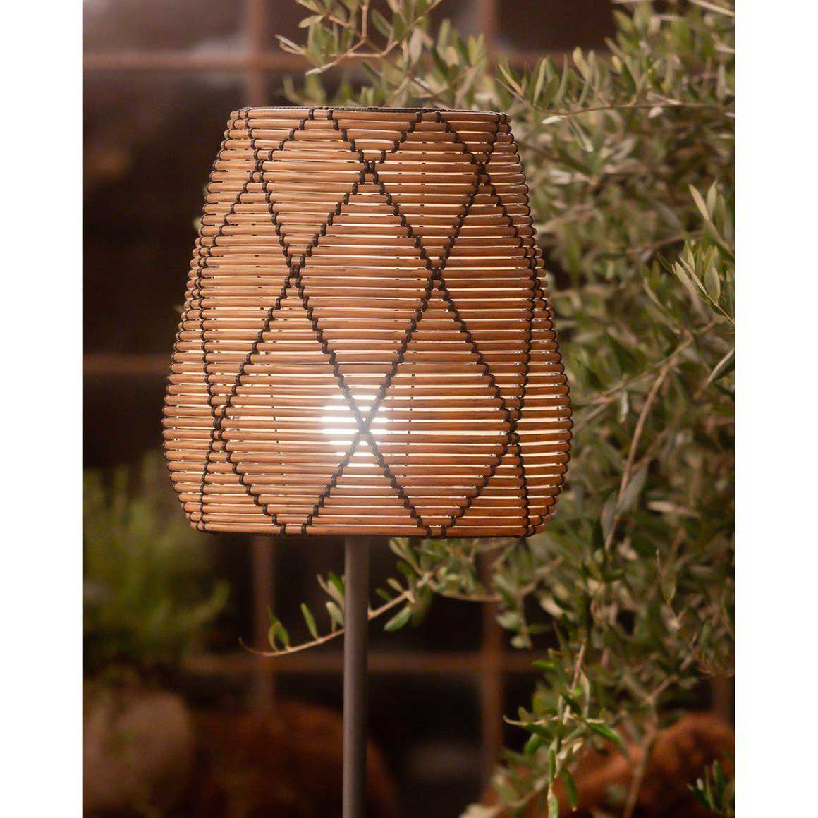 Outdoor Tischlampe Lollo Outdoor Lampe Poly Rattan Lampenschirm Top Qualität Lampe für Draußen Beleuchtung Landhaus Tischleuchte | Braun Schwarz witterungsbeständig wetterfest Soulbirdee Lampenshop