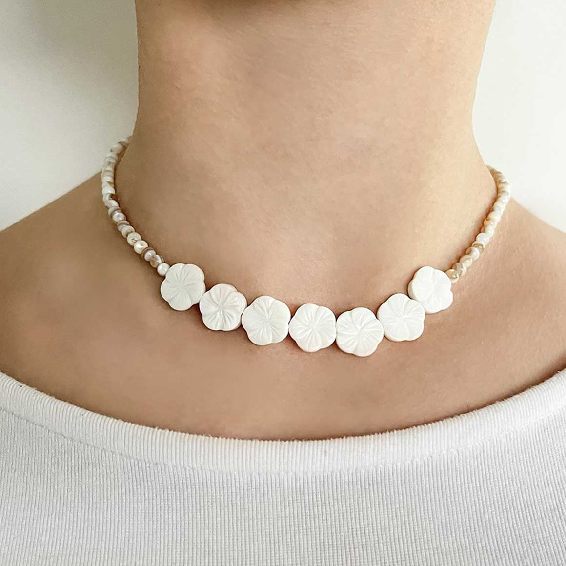 halskette schmuck modeschmuck blüten perlmutt geschenk sommerschmuck biba soulbirdee onlineshop